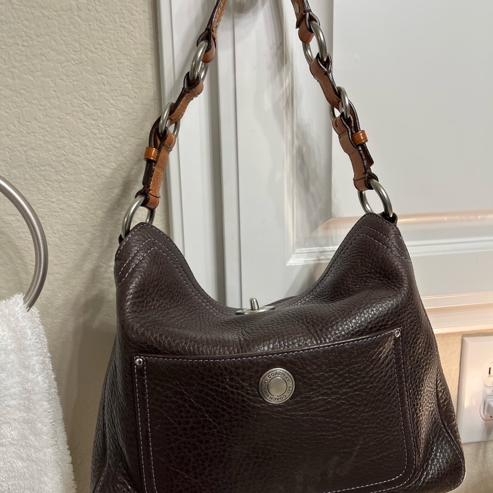 Coach Chelsea Pebbled Leather Shoulder Bag - chocolate Brown Color